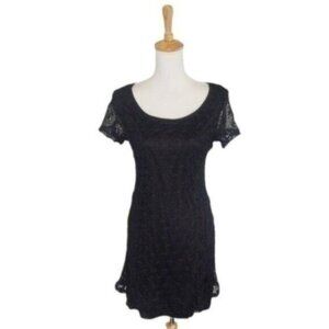 Rosegold Petite Crochet Mini Shift Dress Black Size Large